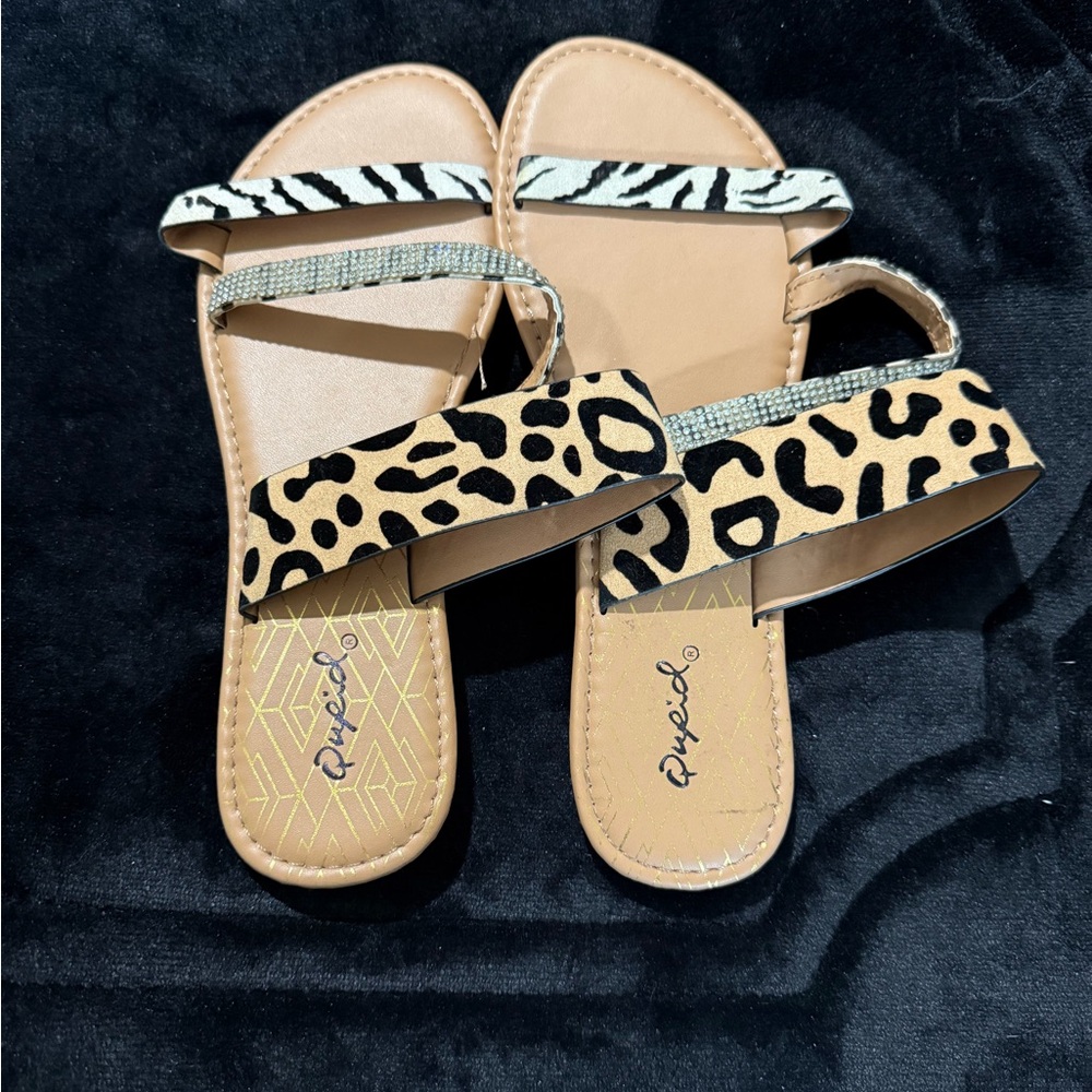 Qupid Zebra and Leopard Print Sandals